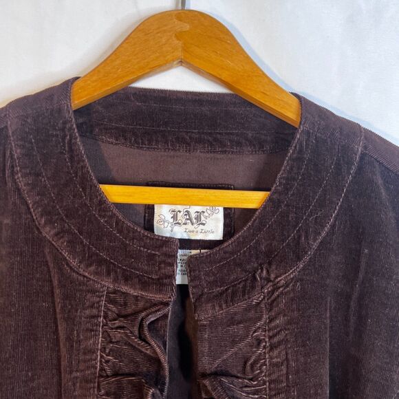 LAL Live a Little Corduroy Ruffled Front Lightweight Casual Jacket Size Medium - Picture 3 of 11